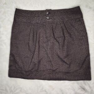 Gap Mini Skirt Brown Herringbone Stretch Material Button Zip Front Closure size6